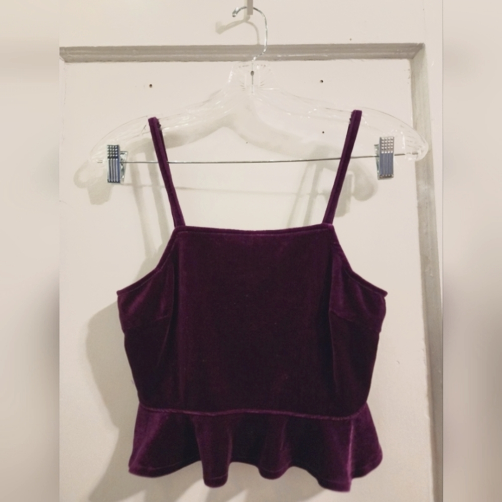 Lensemill Velvet Peplum Crop Top Plum/Purple Size S